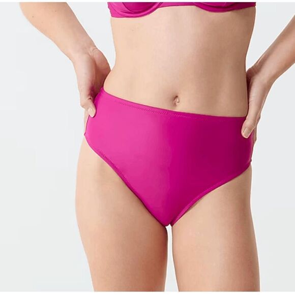 J.Crew High-Rise Full-Coverage Bikini Bottom In Magenta Orchid Size M - Picture 1 of 5